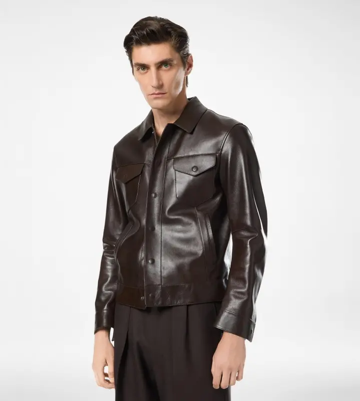 BUFFALO GRAIN LEATHER WESTERN JACKET DARK BROWN online